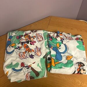 Disney Twin Size Fitted & Top Sheet Mickey & Friends  Playing Sports VTG 1980’s